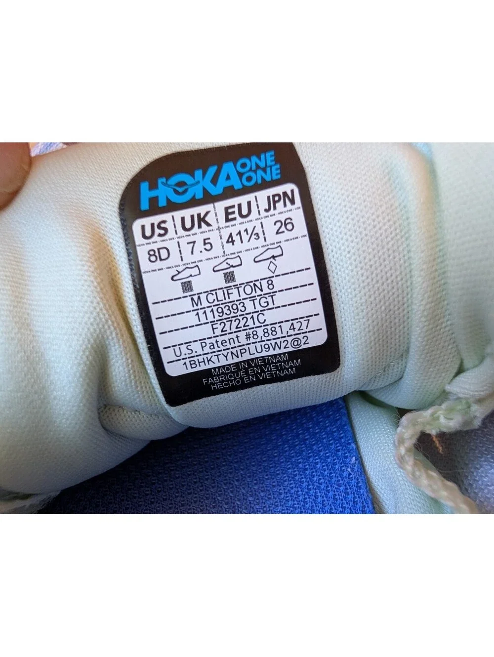 HOKA One One Clifton 8 Men's Size 8D Running Shoes White Blue Floral Print...